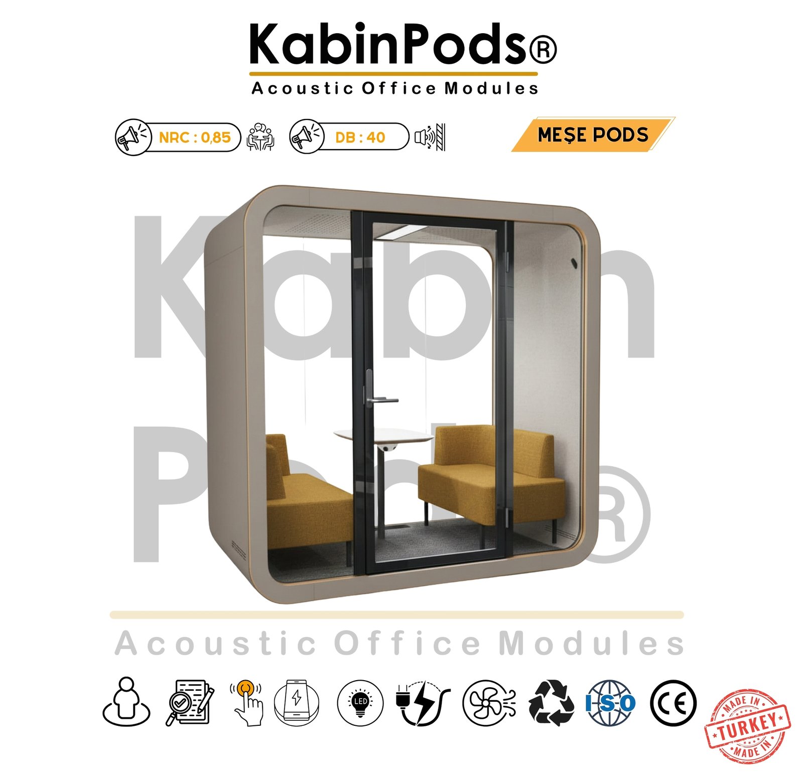 Ofis Toplantı Kulübesi Dış Görünüm - Akustik Panel Detayları ve Ses Yalıtım Teknolojisi